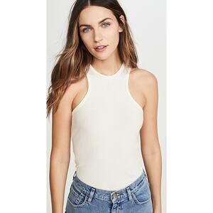 $148 GOLDSIGN Ivory White High Neck Sleeveless Ribbed Knit Racerback Tank Top M